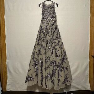 NWT Mac Duggal charcoal beaded gown - size 2